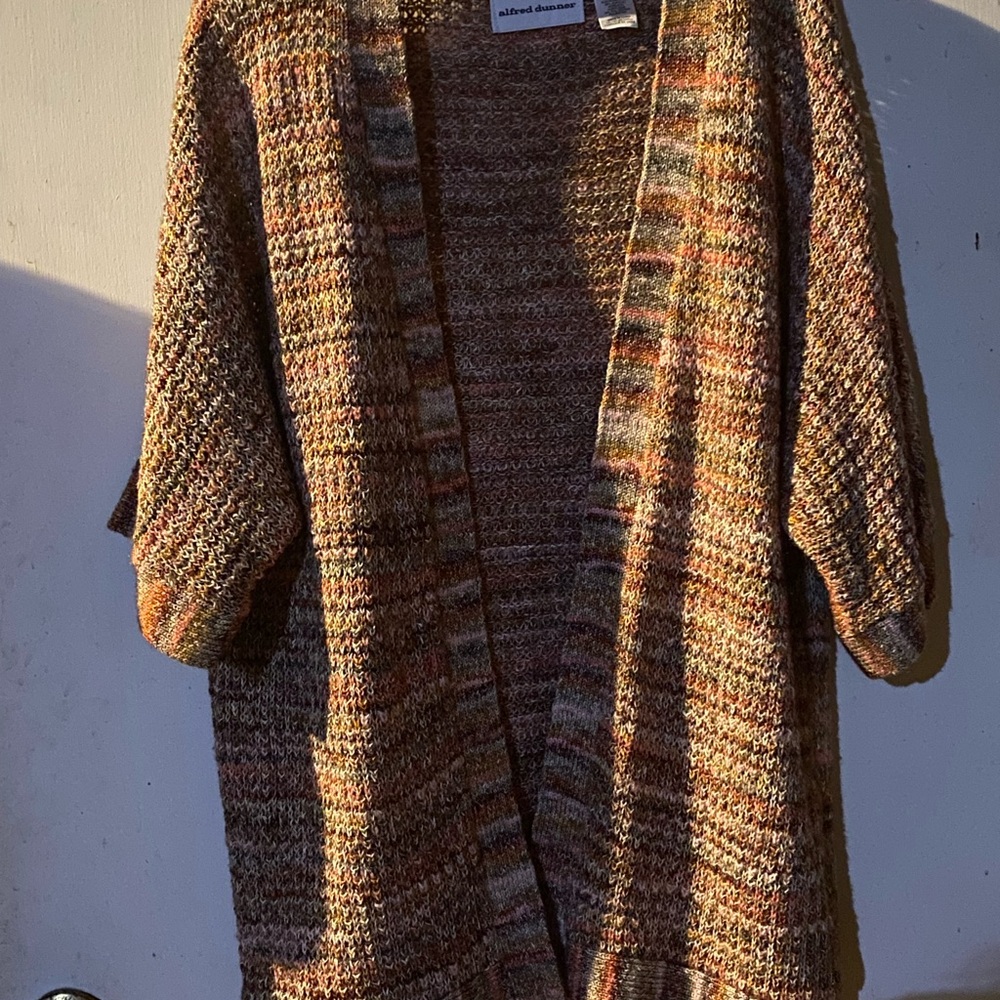Alfred Dunner Brown with Peach Cardigan Sweater Textured Knit